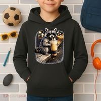 Raccoon Drinking Iced Coffee Kids Hoodie thumb 2