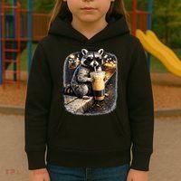 Raccoon Drinking Iced Coffee Kids Hoodie thumb 3