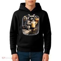 Raccoon Drinking Iced Coffee Kids Hoodie thumb 4