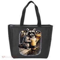 Raccoon Drinking Iced Coffee Tote Bag thumb 0