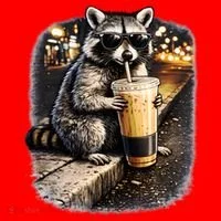 Raccoon Drinking Iced Coffee Santa Hat thumb 1