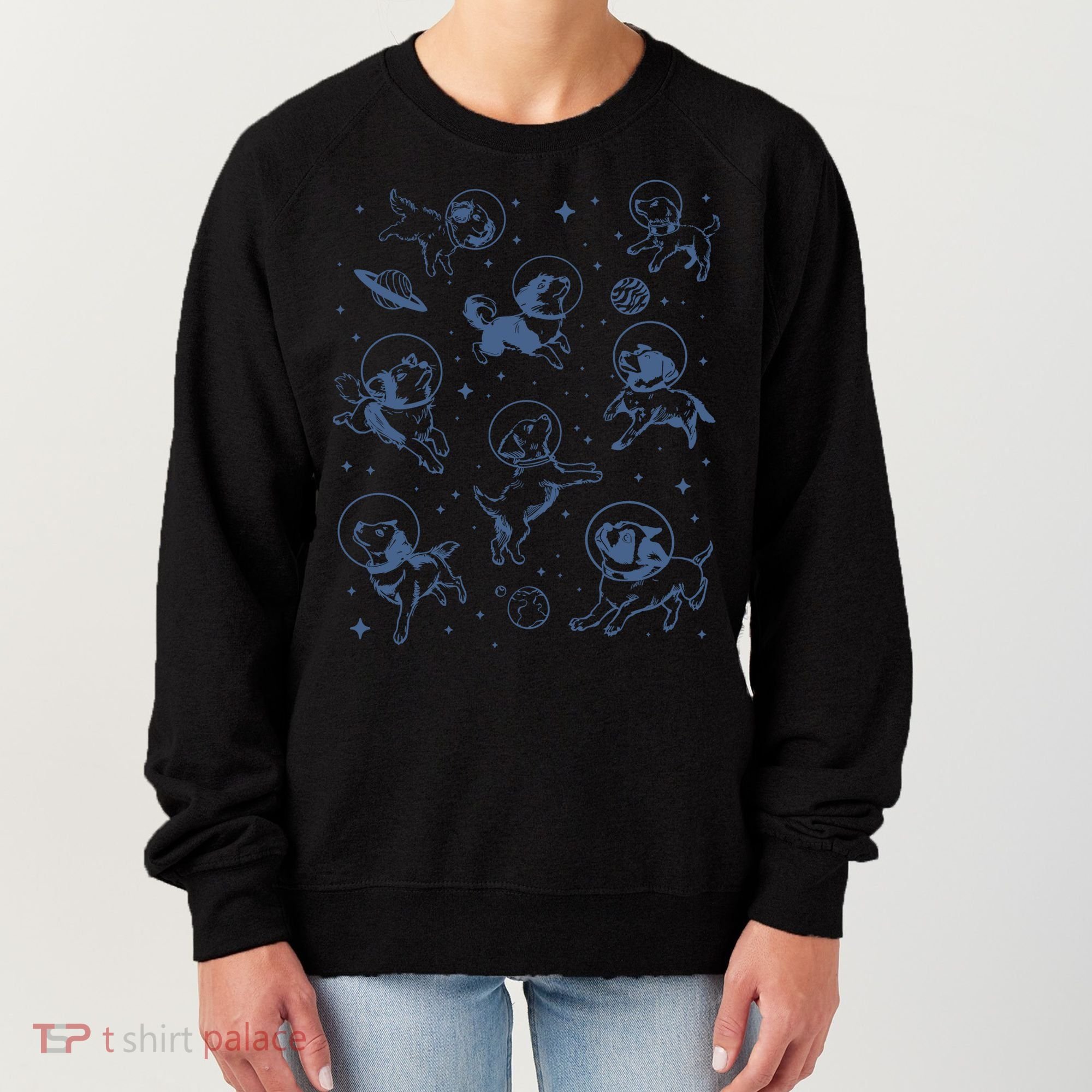 Retro Dogs In Space Funny Galaxy Women's Sweatshirt