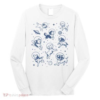 Retro Dogs In Space Funny Galaxy Long Sleeve Shirt