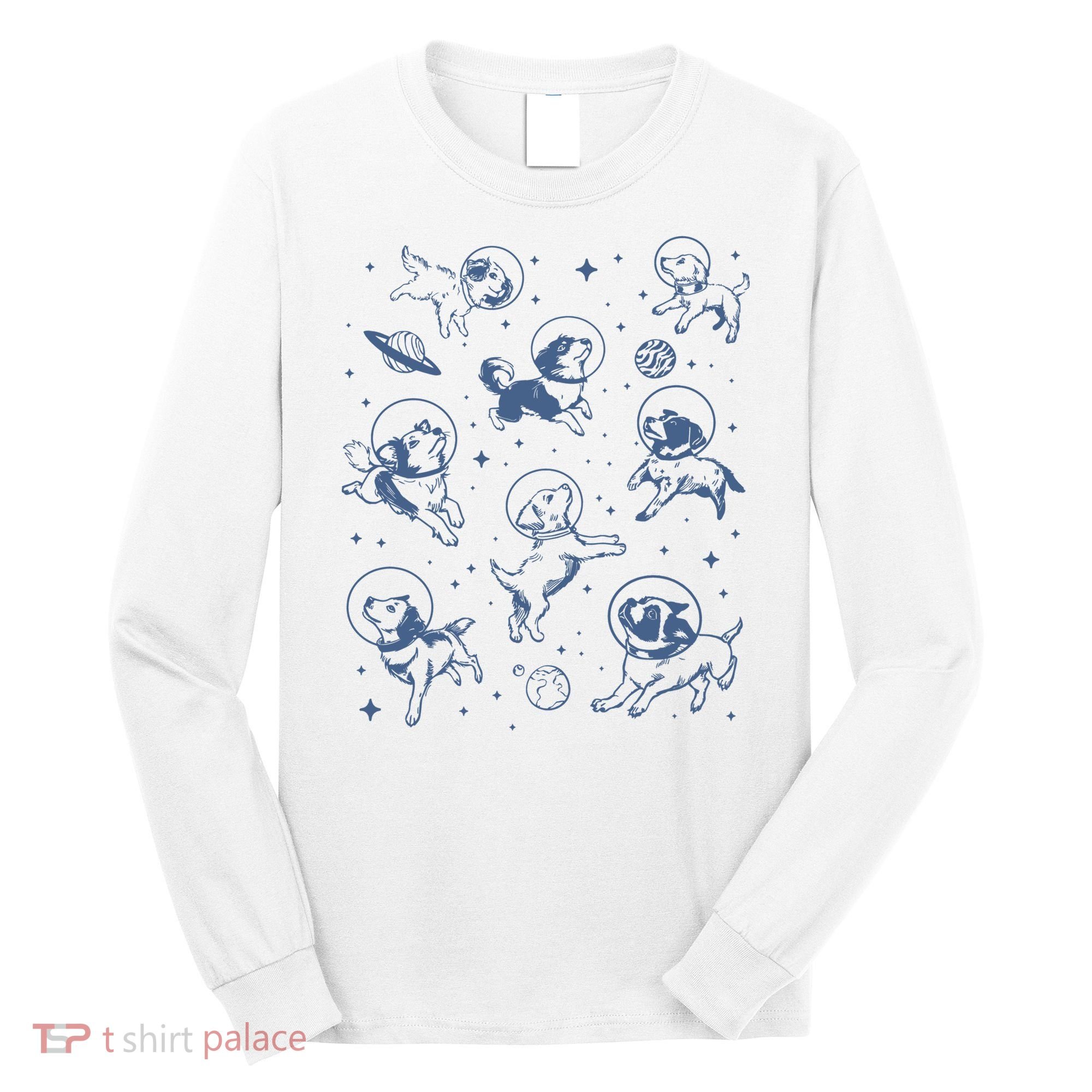 Retro Dogs In Space Funny Galaxy Long Sleeve Shirt