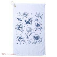 Retro Dogs In Space Funny Galaxy Golf Towel thumb 0