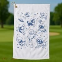 Retro Dogs In Space Funny Galaxy Golf Towel thumb 1