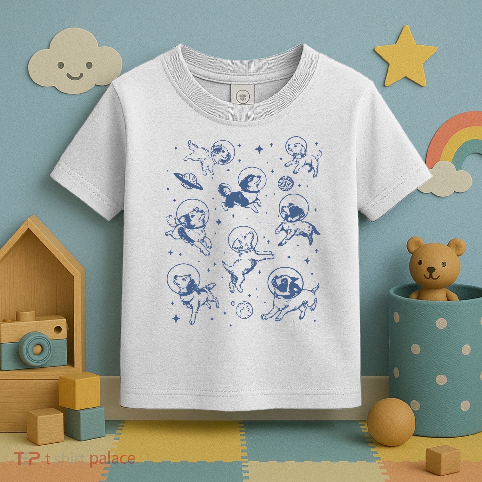 Retro Dogs In Space Funny Galaxy Toddler T-Shirt