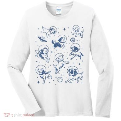 Retro Dogs In Space Funny Galaxy Women's Long Sleeve Shirt