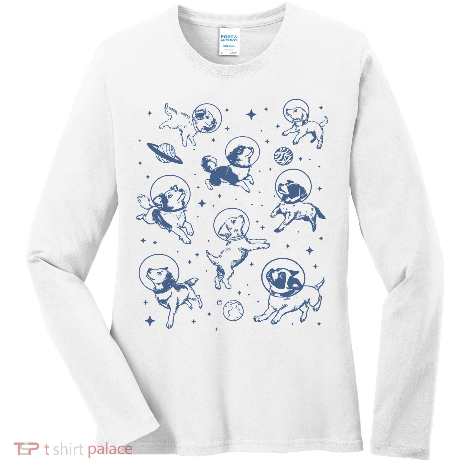 Retro Dogs In Space Funny Galaxy Women's Long Sleeve Shirt