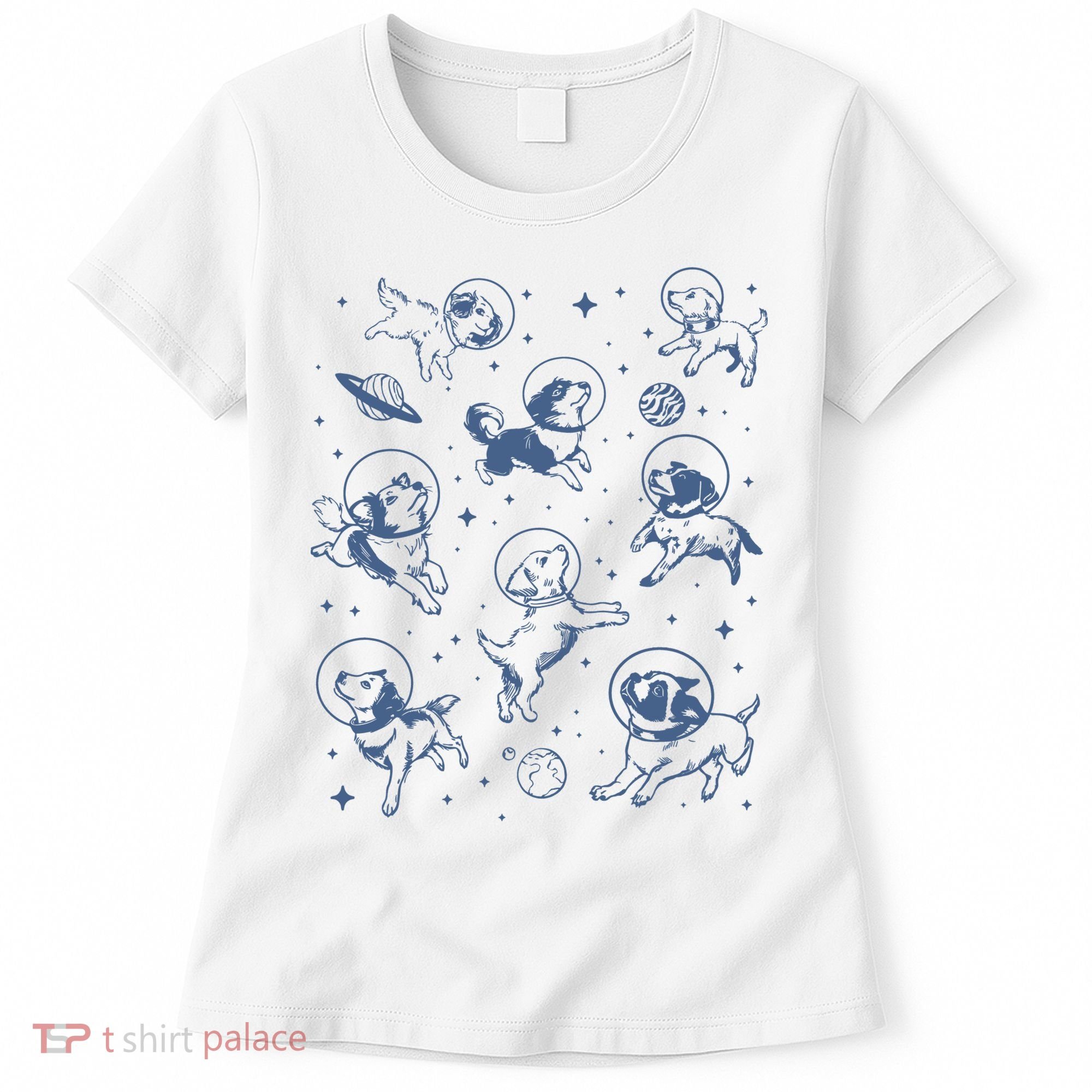 Retro Dogs In Space Funny Galaxy Women's T-Shirt
