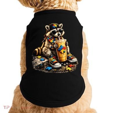 Raccoon Drinking Iced Coffee Autism Doggie Tank