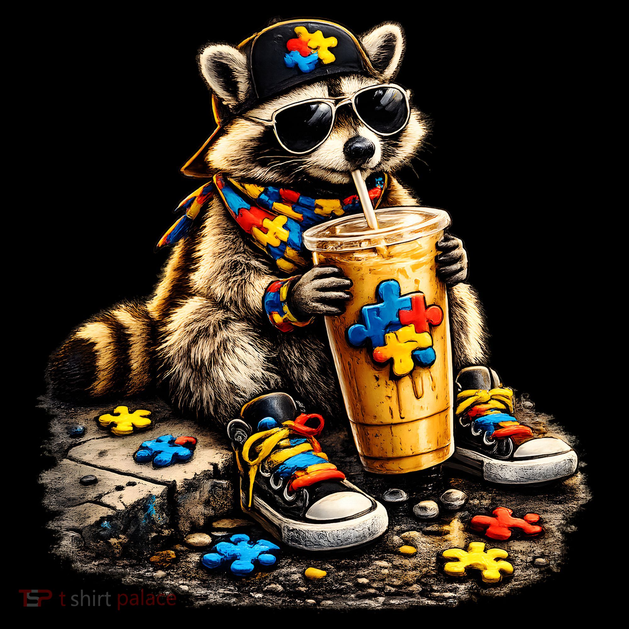 Raccoon Drinking Iced Coffee Autism Apron