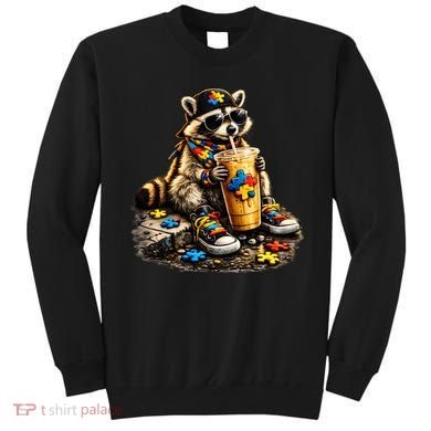 Raccoon Drinking Iced Coffee Autism Sweatshirt