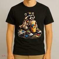 Raccoon Drinking Iced Coffee Autism T-Shirt thumb 3