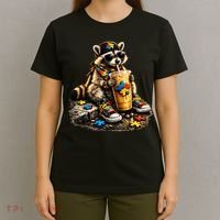 Raccoon Drinking Iced Coffee Autism T-Shirt thumb 4