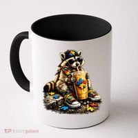 Raccoon Drinking Iced Coffee Autism Coffee Mug thumb 0