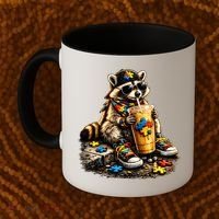 Raccoon Drinking Iced Coffee Autism Coffee Mug thumb 2