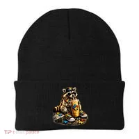Raccoon Drinking Iced Coffee Autism Beanie thumb 0