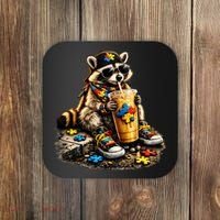 Raccoon Drinking Iced Coffee Autism Coaster thumb 0