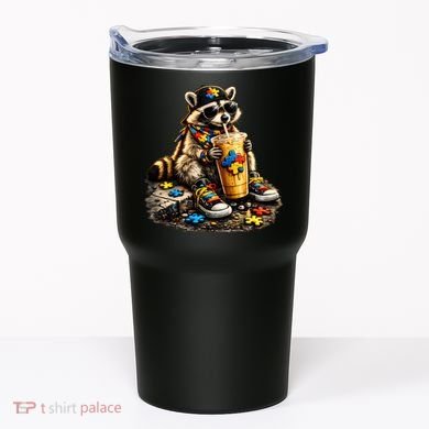 Raccoon Drinking Iced Coffee Autism Tumbler