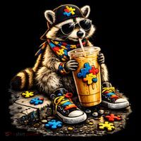 Raccoon Drinking Iced Coffee Autism Toddler Hoodie thumb 2