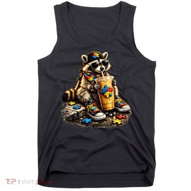 Raccoon Drinking Iced Coffee Autism Tank Top