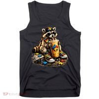 Raccoon Drinking Iced Coffee Autism Tank Top thumb 0