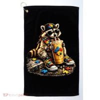 Raccoon Drinking Iced Coffee Autism Golf Towel thumb 0