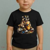 Raccoon Drinking Iced Coffee Autism Toddler T-Shirt thumb 2