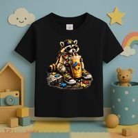 Raccoon Drinking Iced Coffee Autism Toddler T-Shirt thumb 3