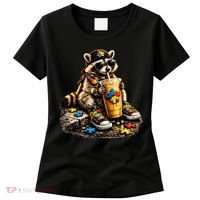 Raccoon Drinking Iced Coffee Autism Women's T-Shirt thumb 0
