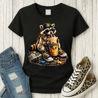 Raccoon Drinking Iced Coffee Autism Women's T-Shirt thumb 3