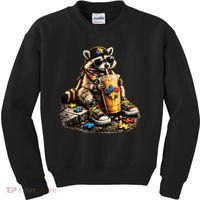 Raccoon Drinking Iced Coffee Autism Kids Sweatshirt thumb 0