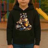 Raccoon Drinking Iced Coffee Autism Kids Hoodie thumb 3