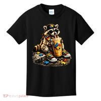 Raccoon Drinking Iced Coffee Autism Kids T-Shirt thumb 0