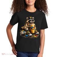 Raccoon Drinking Iced Coffee Autism Kids T-Shirt thumb 2