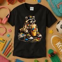 Raccoon Drinking Iced Coffee Autism Kids T-Shirt thumb 3