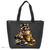 Raccoon Drinking Iced Coffee Autism Tote Bag thumb 0