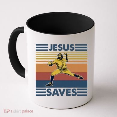 Retro Distressed Jesus Saves Baseball Coffee Mug