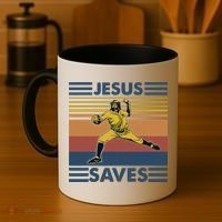 Retro Distressed Jesus Saves Baseball Coffee Mug thumb 4