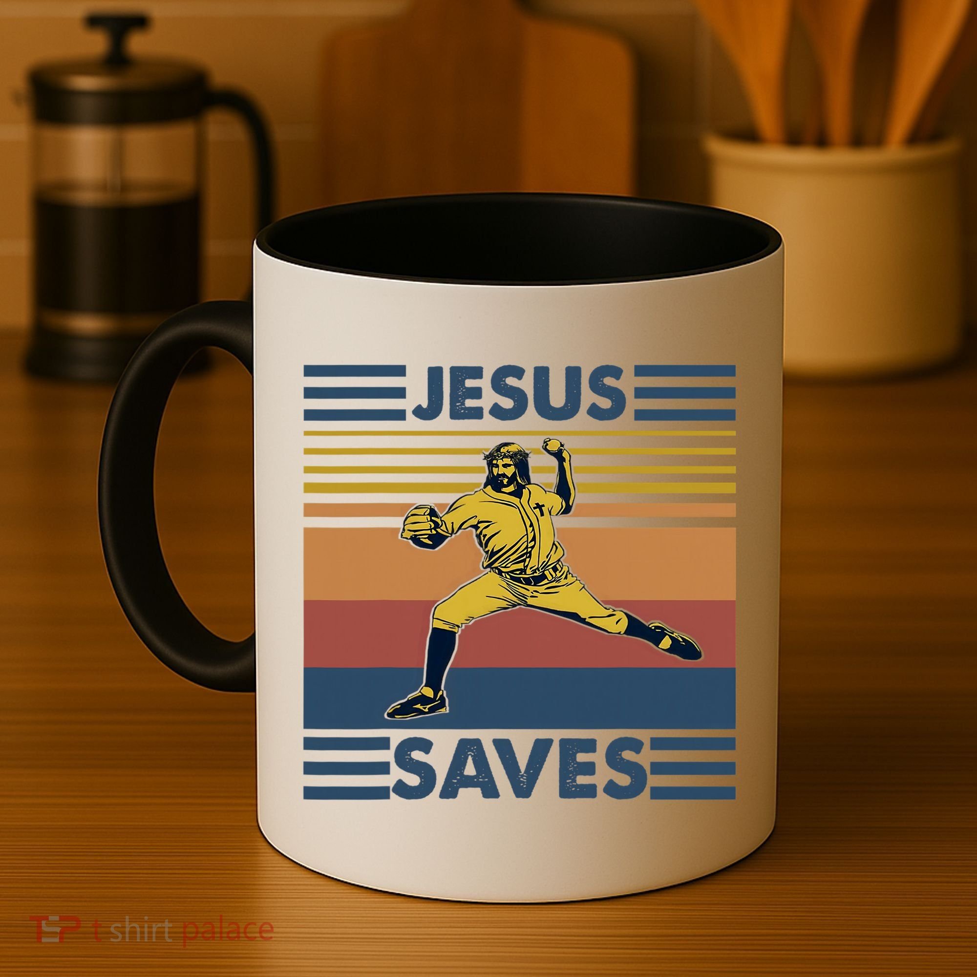 Retro Distressed Jesus Saves Baseball Coffee Mug