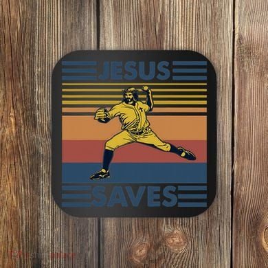 Retro Distressed Jesus Saves Baseball Coaster