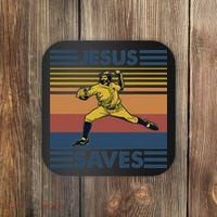 Retro Distressed Jesus Saves Baseball Coaster thumb 0