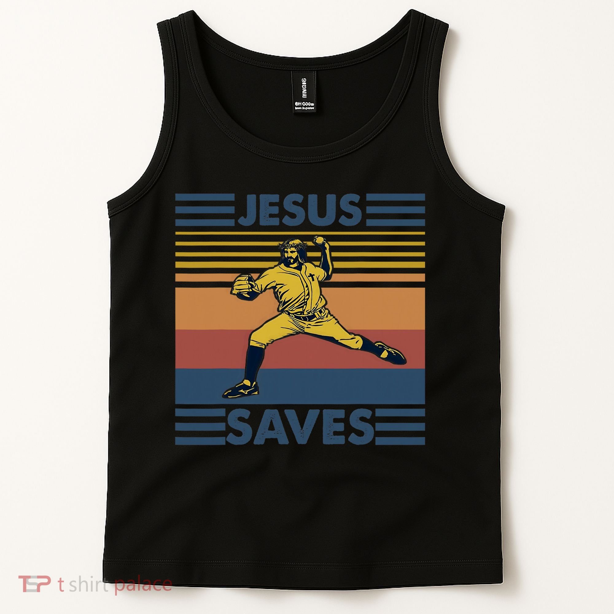 Retro Distressed Jesus Saves Baseball Tank Top