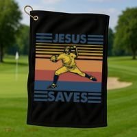 Retro Distressed Jesus Saves Baseball Golf Towel thumb 1
