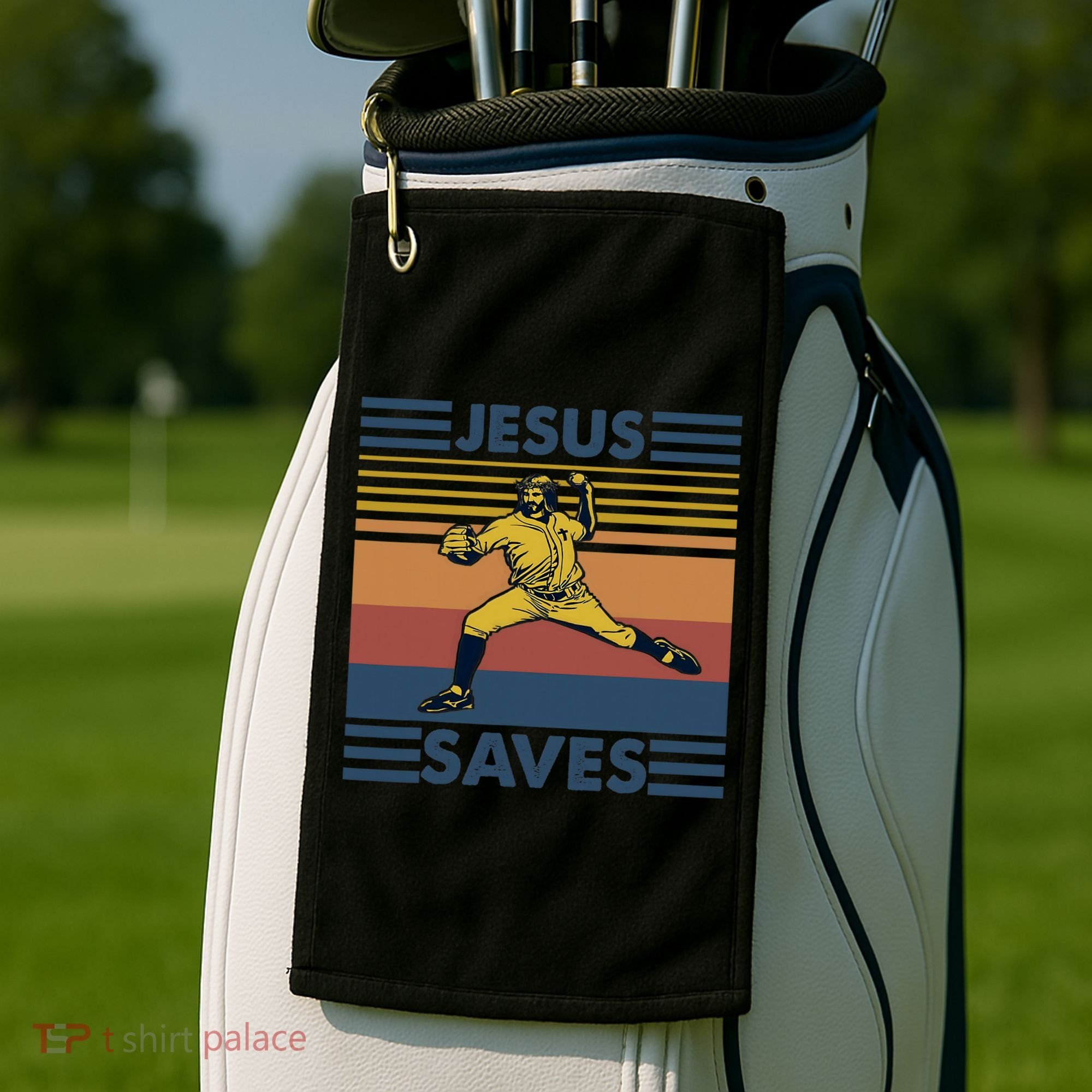 Retro Distressed Jesus Saves Baseball Golf Towel