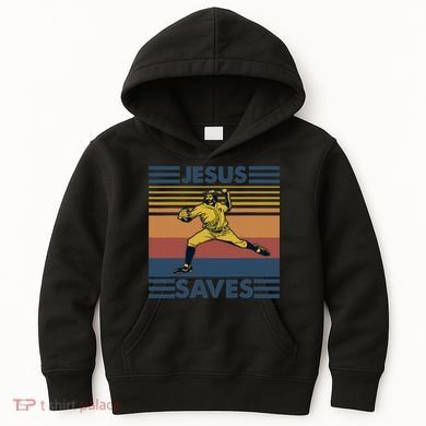 Retro Distressed Jesus Saves Baseball Kids Hoodie