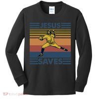Retro Distressed Jesus Saves Baseball Kids Long Sleeve Shirt thumb 0