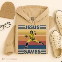 Retro Distressed Jesus Saves Baseball Hoodie thumb 4