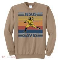 Retro Distressed Jesus Saves Baseball Sweatshirt thumb 0